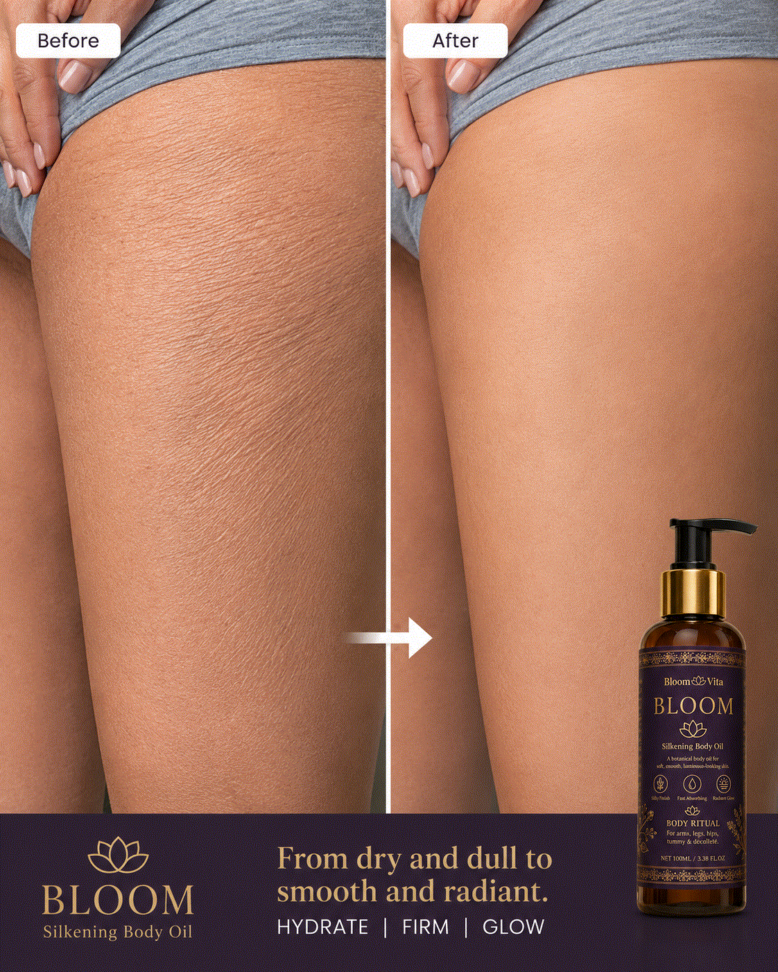 Skin texture before and after BLOOM oil